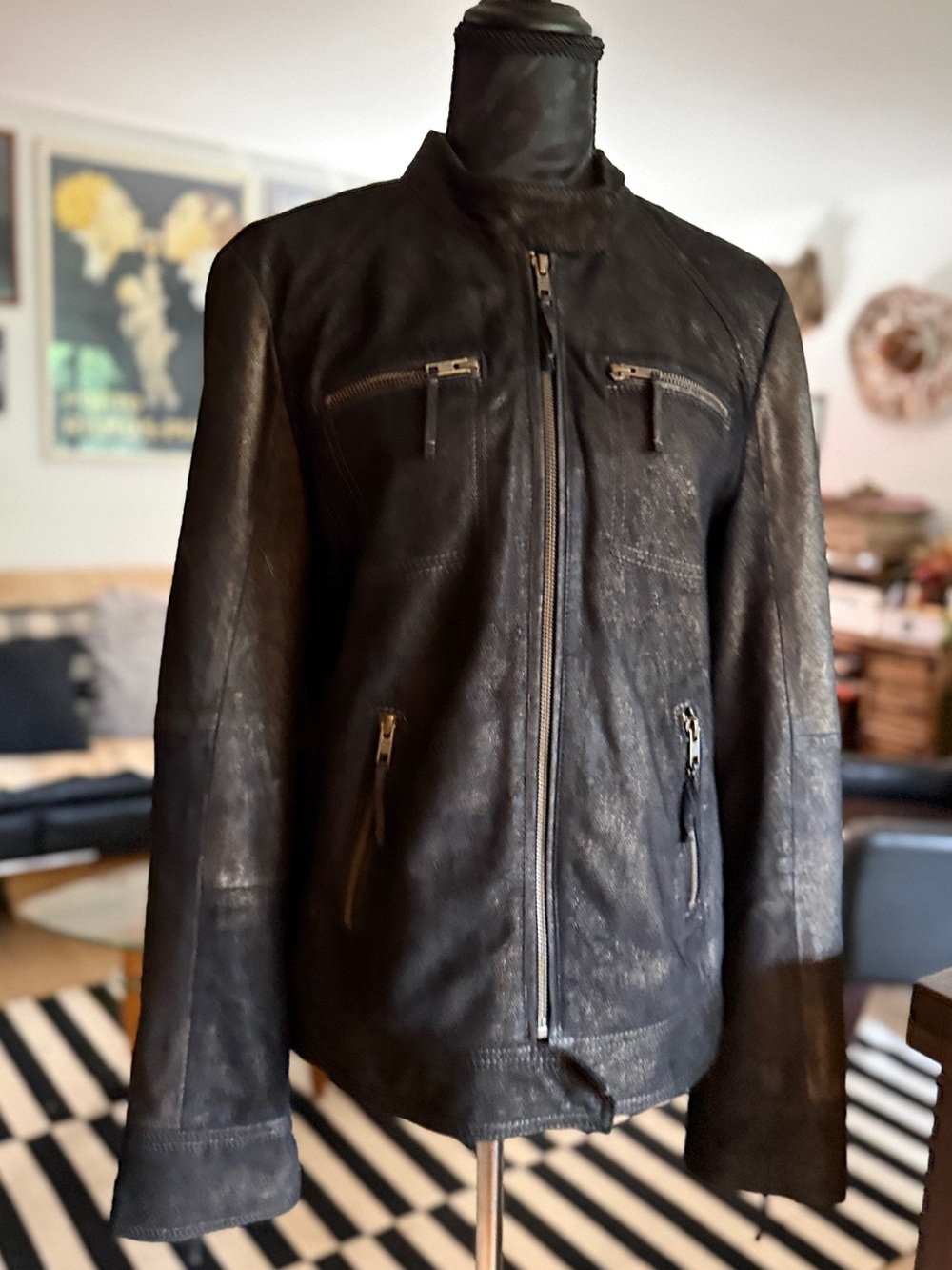 Peruvian Connection Lambskin Bomber Racer Moto Jacket